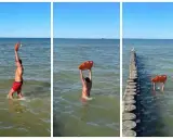 Ratownik z kołem ratunkowym przy falochronach nad morzem. Słońce, woda i bezpieczeństwo plażowiczów.