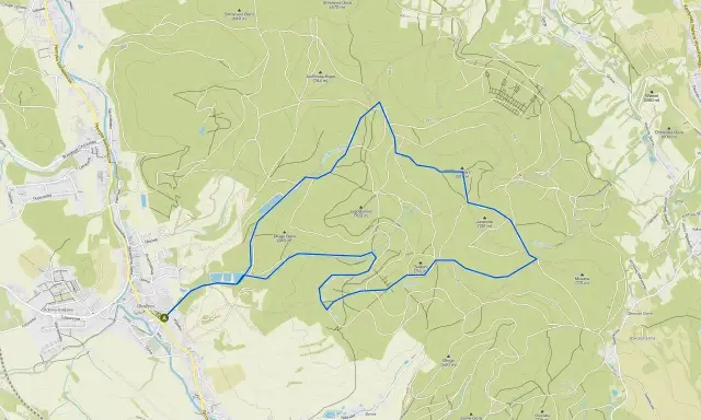 Mapa szlaków turystycznych Gór Sowich z zaznaczoną trasą.